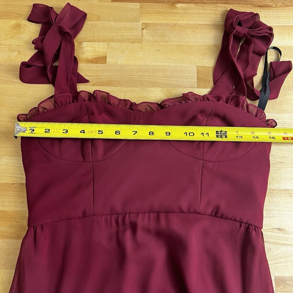 After Six 1570 Size 2 Burgundy Tie-Shoulder Bustier‎ Ruffle Hem Maxi Dress NEW - Picture 10 of 12